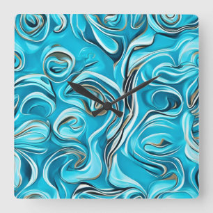Horloge Carrée Blue Swirls Abstrait Peinture numérique