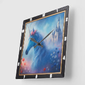 Horloge Carrée Blue Unicorn Castle Dream (Angle)