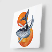 Horloge Carrée Blue Whale and Golden Balls (Angle)