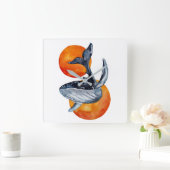 Horloge Carrée Blue Whale and Golden Balls (Maison)