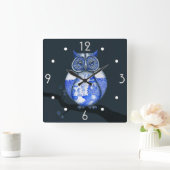 Horloge Carrée Blue Willow Owl Wall Clock (Maison)