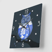 Horloge Carrée Blue Willow Owl Wall Clock (Angle)