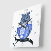 Horloge Carrée Blue Willow Owl Wall Clock (Angle)