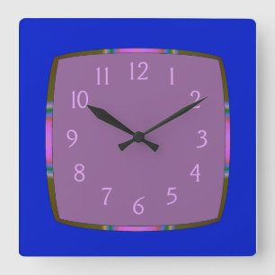 Horloge Carrée Blue with Rainbow Border and Mauve Centre
