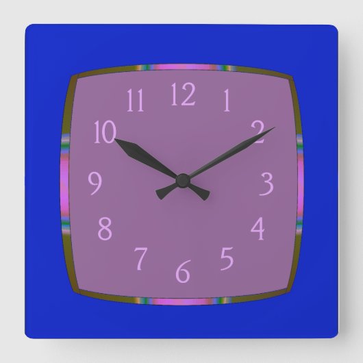 Horloge Carrée Blue with Rainbow Border and Mauve Centre (Recto)
