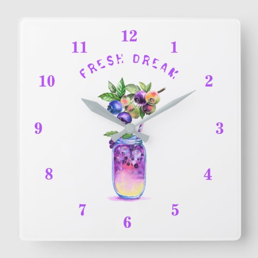 Horloge Carrée Blueberry Juice Cool Drink Summer Wall Clock (Recto)