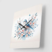 Horloge Carrée Bluebird Blossom Watercolor Serenity (Angle)