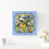 Horloge Carrée Bluebirds et Hexagon Birdhouse Blue (Maison)