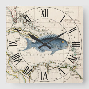 Horloge Carrée Bluefish~West Indies~Caribbean 1785 Carte marine ~