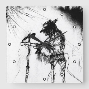 Horloge Carrée Blues Music Guitare Player and Band on Stage Dots