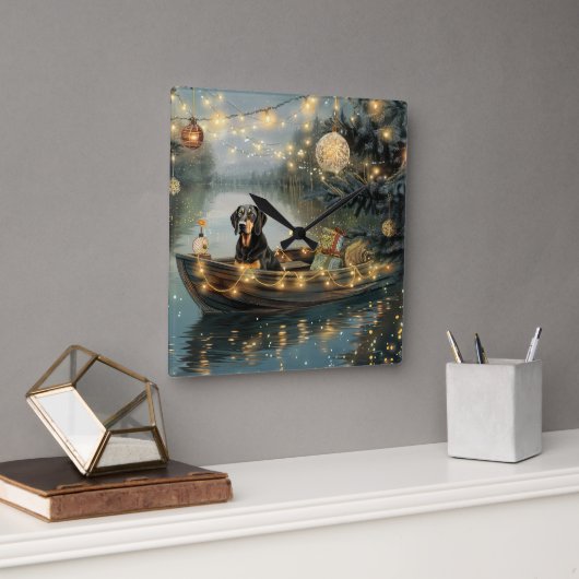 Horloge Carrée Bluetick Coonhound Noël Festive Voyage (Bureau)