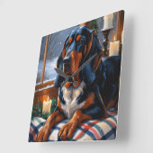 Horloge Carrée Bluetick Coonhound With Christmas Lights Holiday (Angle)