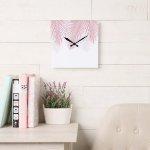Horloge Carrée Blush Palm Finesse Feuille 2 #tropical #art