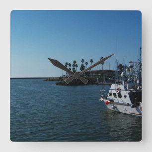Horloge Carrée Boat at at Oceanside, CA Wall Clock