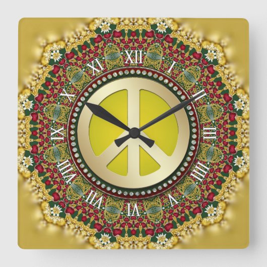 Horloge Carrée Boho Holiday Dreams PEACE Satin Lace Mandala (Recto)