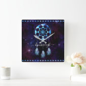 Horloge Carrée Boho Indigo Tribal Celestial Mandala Dreamcatcher (Maison)