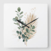 Horloge Carrée Boho Minimal Natural Botanical Wall Clock (Recto)