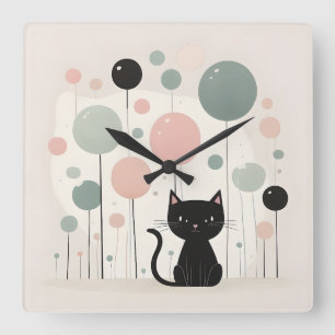 Horloge Carrée Boho minimaliste Cute Black Cat Nursery Salle pour