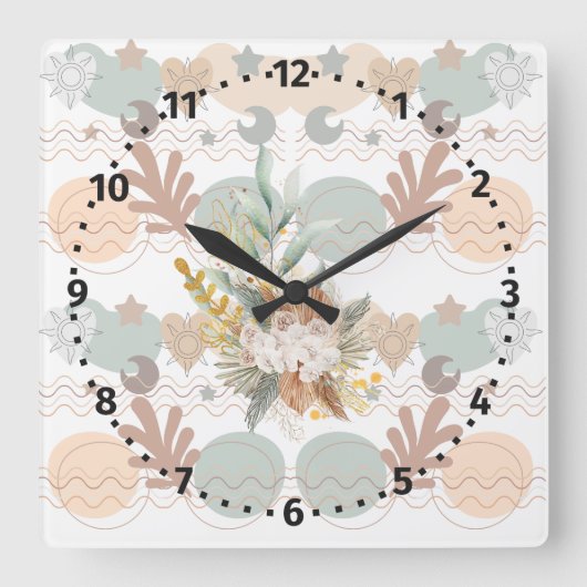 Horloge Carrée Boho modern geometric wallpaper (Recto)