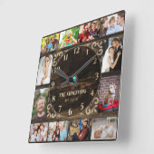 Horloge Carrée Bois 12 famille photo collage décoratif (Angle)