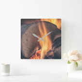 Horloge Carrée Bois au feu (Maison)