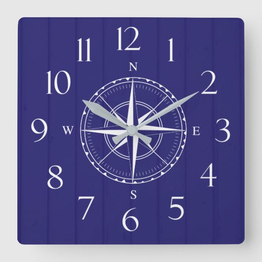 Horloge Carrée Bois blanc bleu de la marine (Recto)