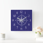 Horloge Carrée Bois blanc bleu de la marine (Maison)