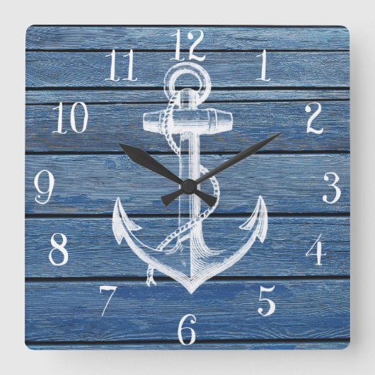 Horloge Carrée Bois bleu blanc (Recto)