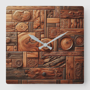 Horloge Carrée Bois d'art mural