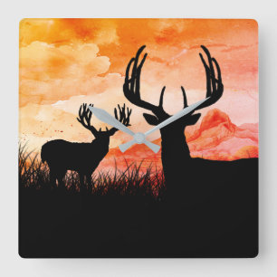 Horloge Carrée Bois de cerf rustiques chasse de buck
