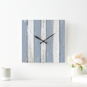 Horloge Carrée Bois de chauffage bleu rustique (Maison)