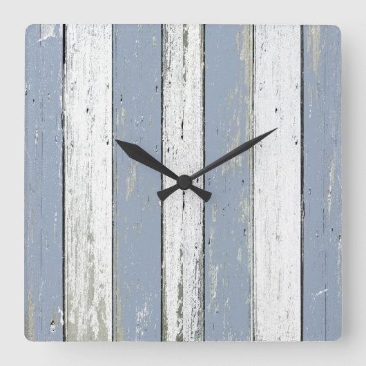 Horloge Carrée Bois de chauffage bleu rustique (Recto)