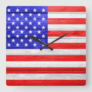 Horloge Carrée Bois de drapeau américain