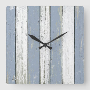 Horloge Carrée Bois de flottage bleu rustique