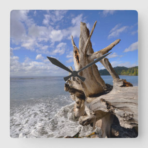 Horloge Carrée Bois de flottage sur Shoreline de plage française