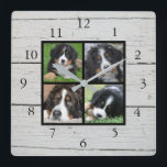Horloge Carrée Bois de grange rustique Collage photo de famille<br><div class="desc">Photo de famille personnalisée collage sur bois rustique grange,  horloge. Ajoutez vos propres photos personnelles pour personnaliser l'horloge. N'avez pas à ajouter uniquement des photos carrés d'autres tailles seront la plupart du temps également en place. Si vous avez besoin d'aide,  veuillez me contacter.</div>