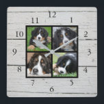 Horloge Carrée Bois de grange rustique Collage photo de famille<br><div class="desc">Photo de famille personnalisée collage sur bois rustique grange,  horloge. Ajoutez vos propres photos personnelles pour personnaliser l'horloge. N'avez pas à ajouter uniquement des photos carrés d'autres tailles seront la plupart du temps également en place. Si vous avez besoin d'aide,  veuillez me contacter.</div>