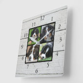 Horloge Carrée Bois de grange rustique Collage photo de famille (Angle)