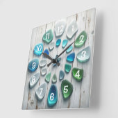Horloge Carrée Bois d'eau et verre de mer (Angle)