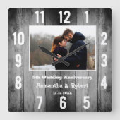 Horloge Carrée Bois Noir Perdu 5 Anniversaire Photo (Recto)