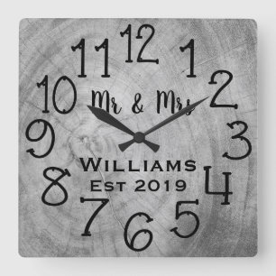 Horloge Carrée Bois Personnalisé Rustique Sur Mesure