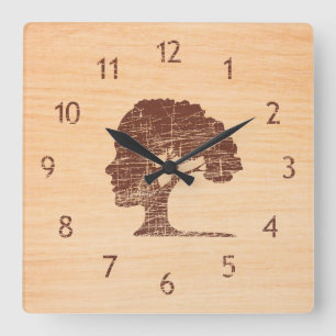 Horloge Carrée Bois rustique décoratif contemporain inhabituel