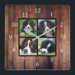 Horloge Carrée Bois rustique Famille collage photo personnalisé<br><div class="desc">Collage photo de famille personnalisée sur horloge arrière - plan en bois rustique. Ajoutez vos propres photos personnelles pour personnaliser l'horloge. N'avez pas à ajouter uniquement des photos carrés d'autres tailles seront également en place. Si vous avez besoin d'aide,  veuillez me contacter.</div>