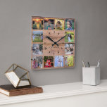 Horloge Carrée Bois rustique Famille photo collage nom monogramme<br><div class="desc">Collage photo de famille personnalisée sur horloge arrière - plan en bois rustique. Ajoutez vos photos personnelles et votre nom pour personnaliser l'horloge et vous créerez une horloge très personnelle et unique.</div>