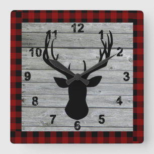 Horloge Carrée Bois rustique Noël à l'ancienne vintage campagne