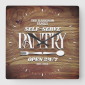 Horloge Carrée Bois rustique Pantry personnalisé (Recto)