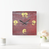 Horloge Carrée Bois Rustique Rouge Barnyard Peint Bois. (Maison)