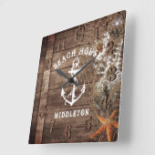 Horloge Carrée Bois Vintage nautique (Angle)