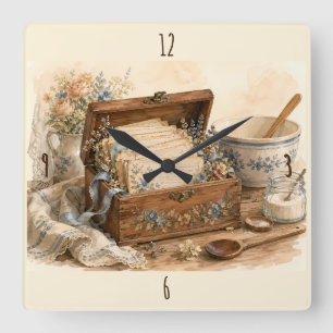 Horloge Carrée Boîte de Recettes Anciennes Cuisine de Cottage