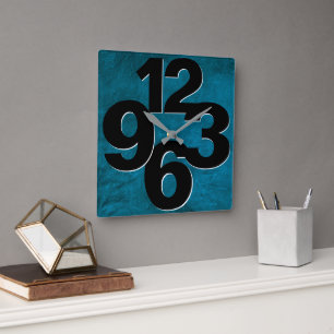 Horloge Carrée Bold Number Face On Teal Texture Square Wall Clock